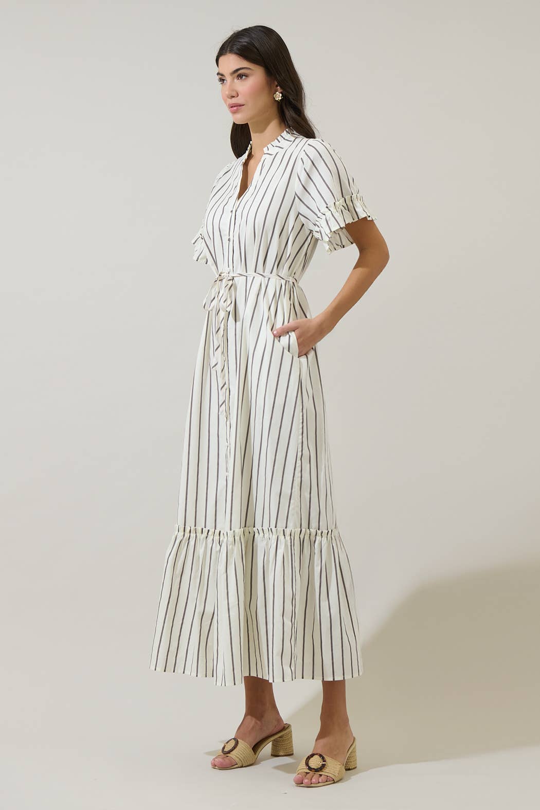 Kamara Striped Alna Button Up Midi Dress