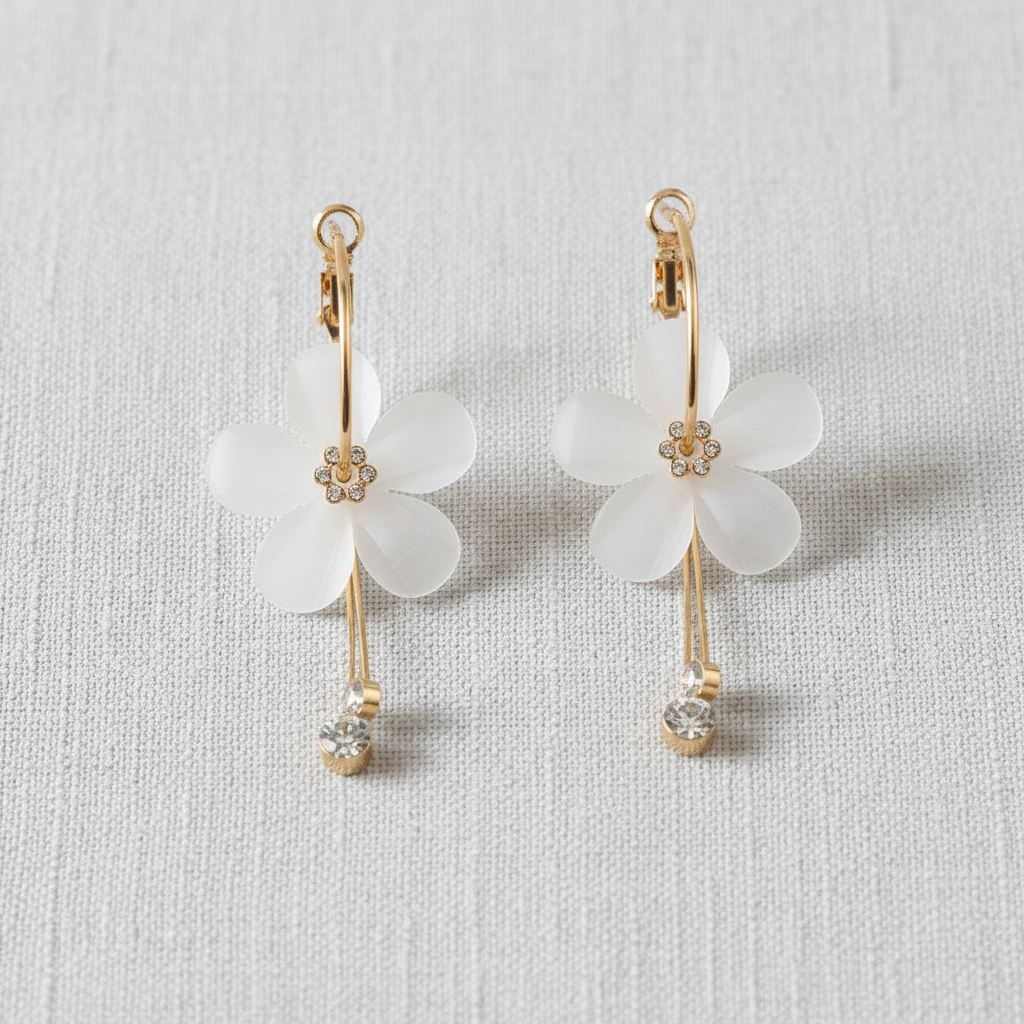 Glass Petal Flower Tassel Earrings