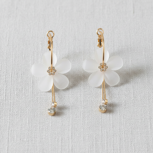 Glass Petal Flower Tassel Earrings