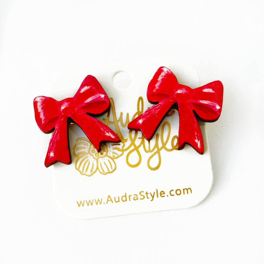 Red Bow Stud Earrings