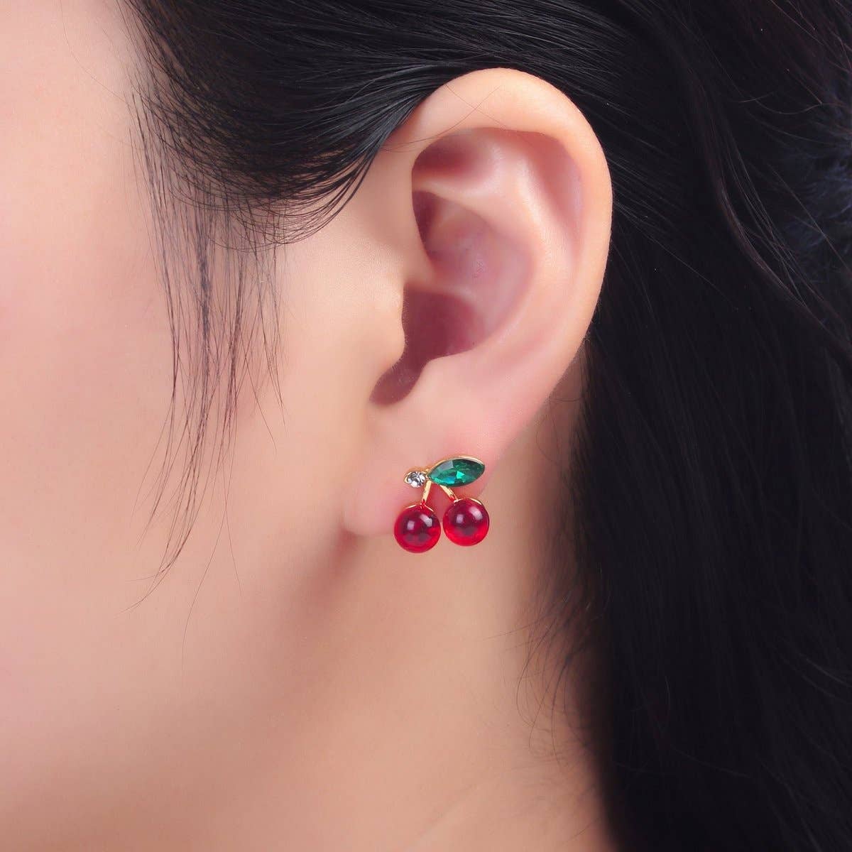 24K Gold Filled 13mm CZ Cherry Fruit Stud Earrings