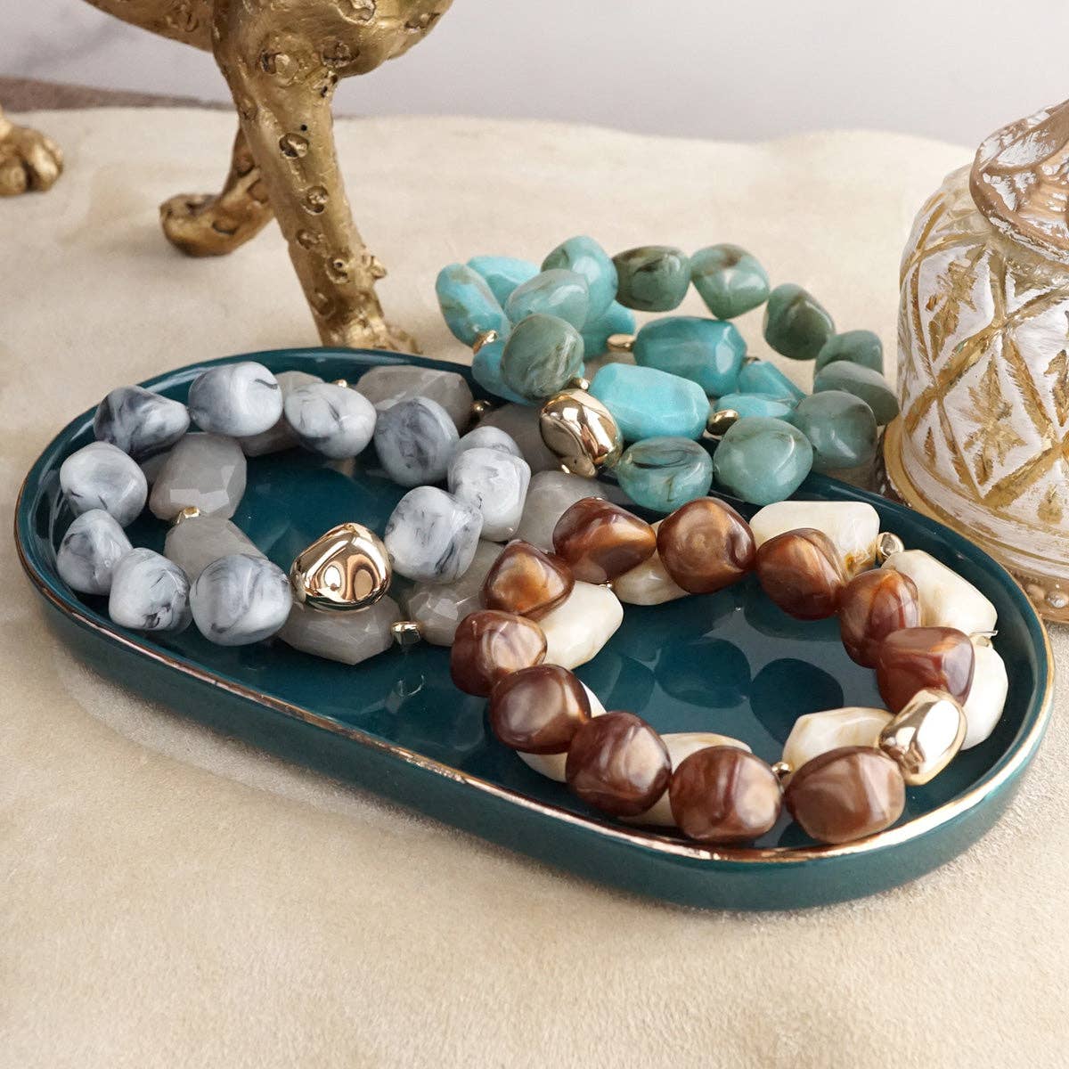 Chunky Beaded Acrylic Stretchy Bracelets - Boho Harmony