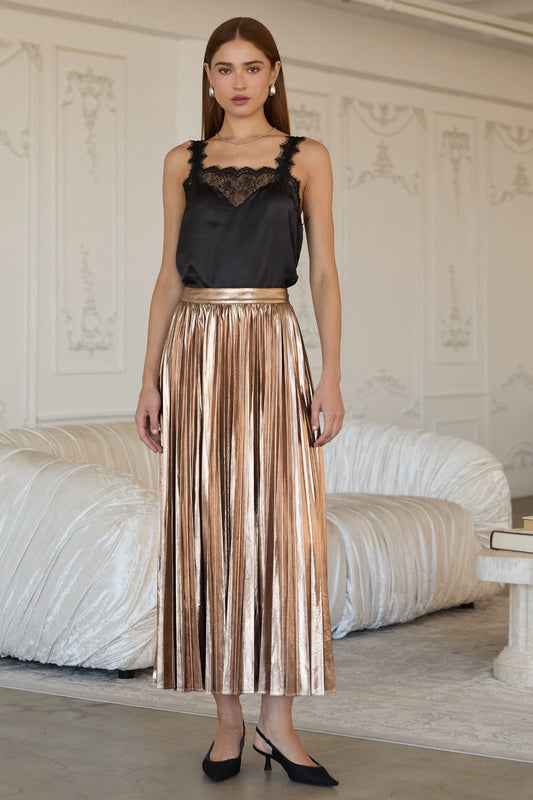 LAST CHANCE - Metallic Pleated Maxi Skirt - size M