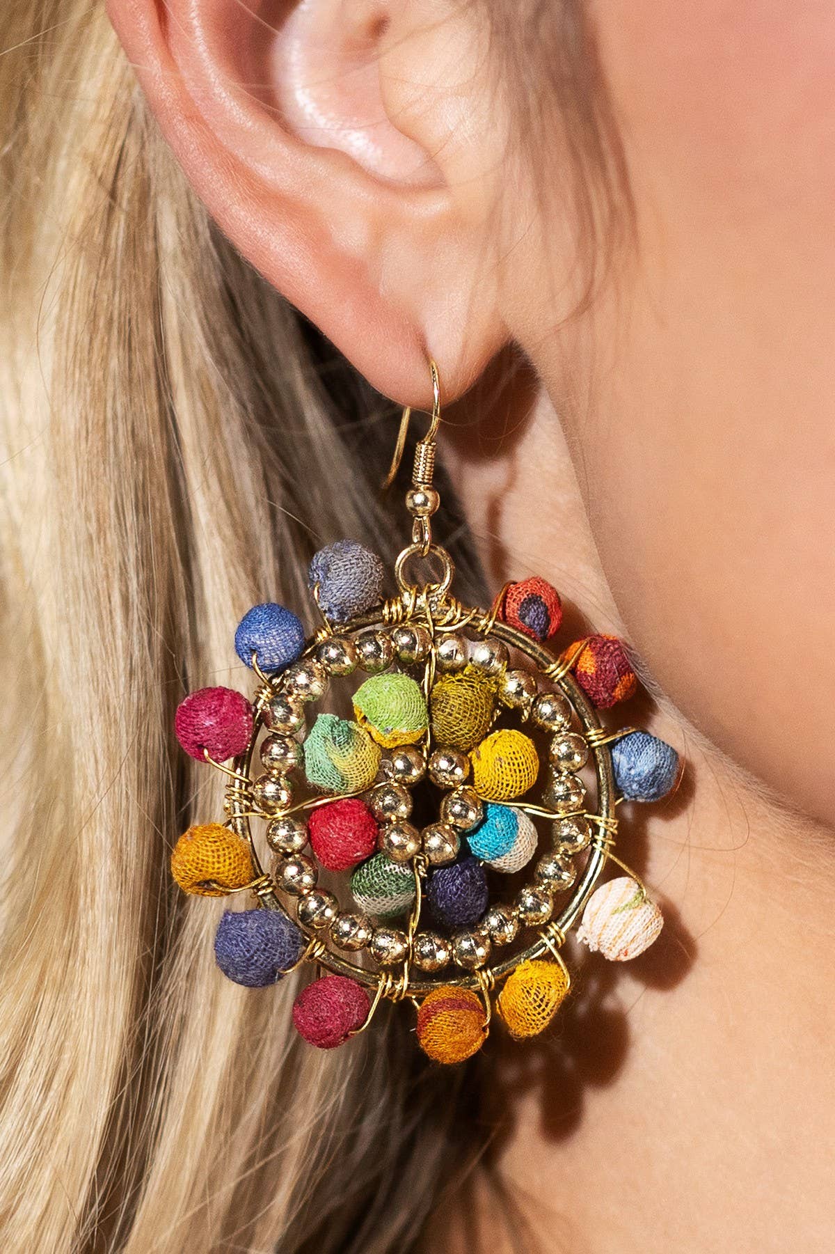 Handmade Cotton Circle Drop Earrings