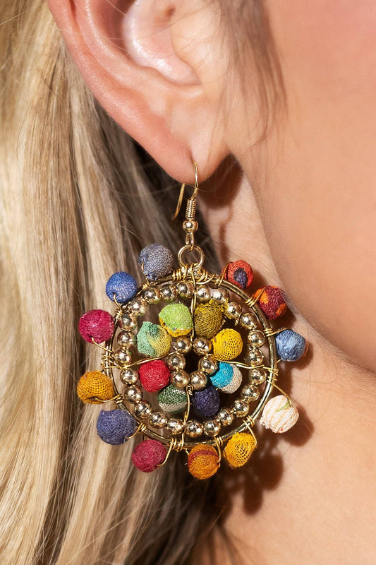 Handmade Cotton Circle Drop Earrings