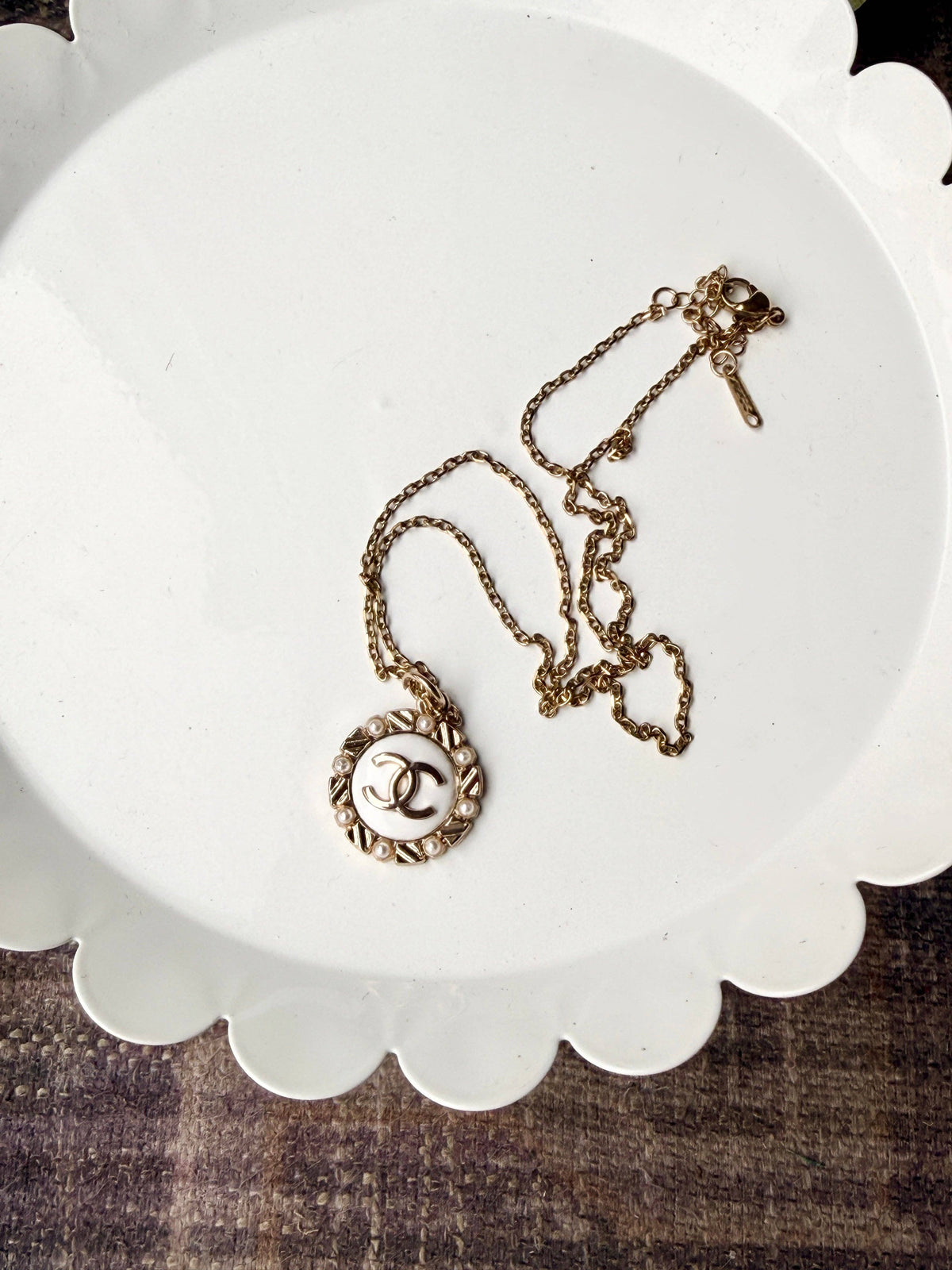 Upcycled Chanel Jeweled Edge Pendant Necklace