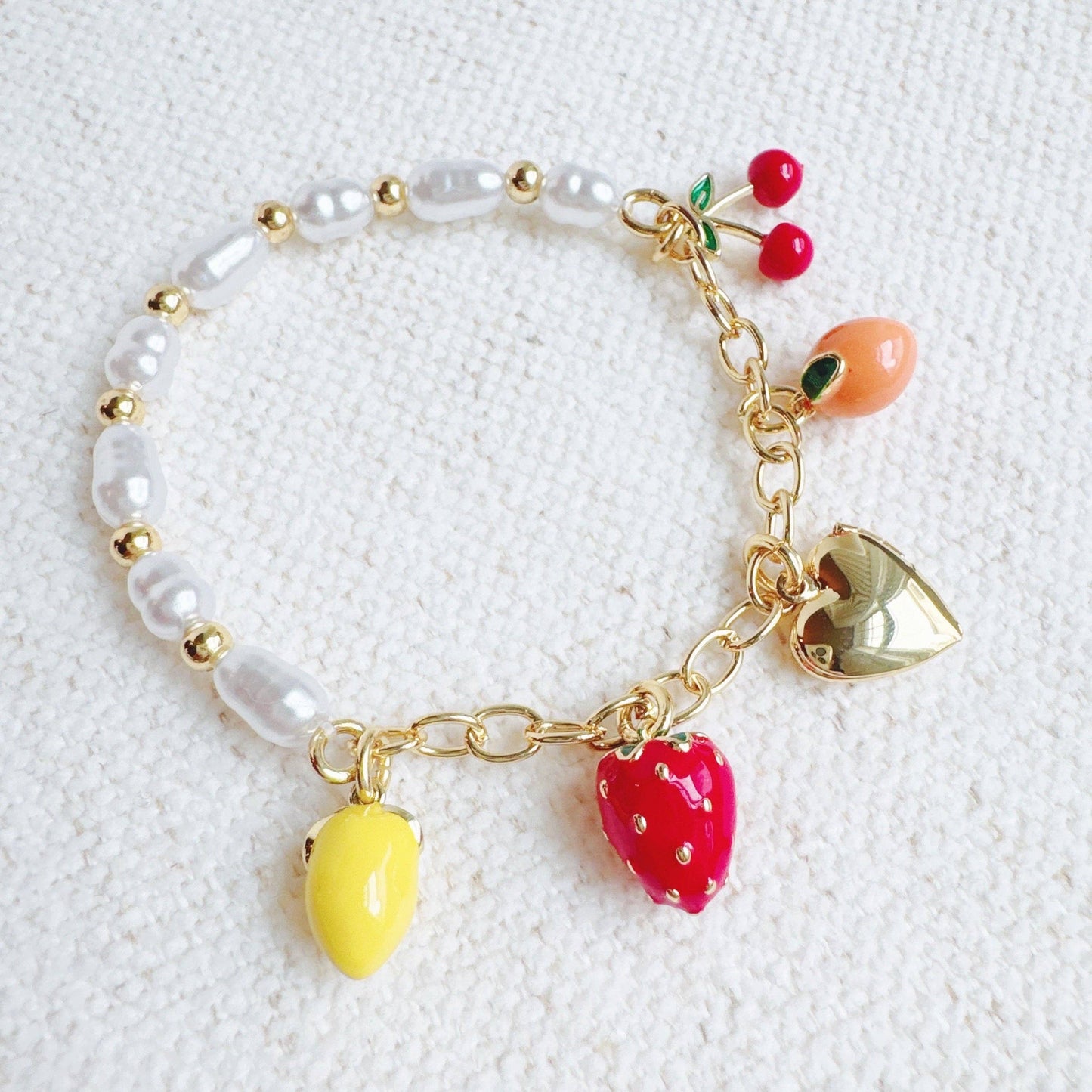 Juicy Fresh Fruit Charm Bracelet with Pearl and Locket