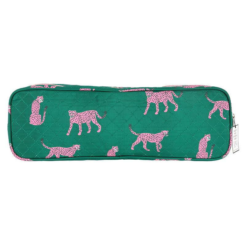 Quilted Hair Tool Bag - Green + Cheetahs
