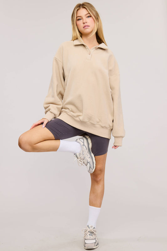 Teddy Velour Buttoned Collar Pullover Knit Sweater