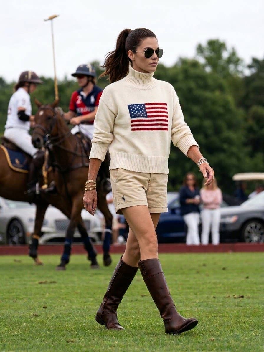 Classic American flag Cotton turtleneck In ivory