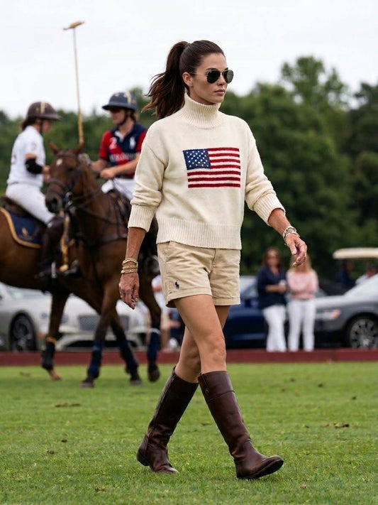 Classic American flag Cotton turtleneck In ivory