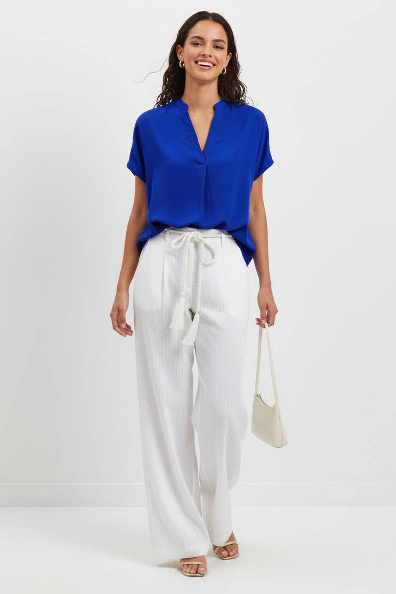 Drop Shoulder V-Neck Blouse