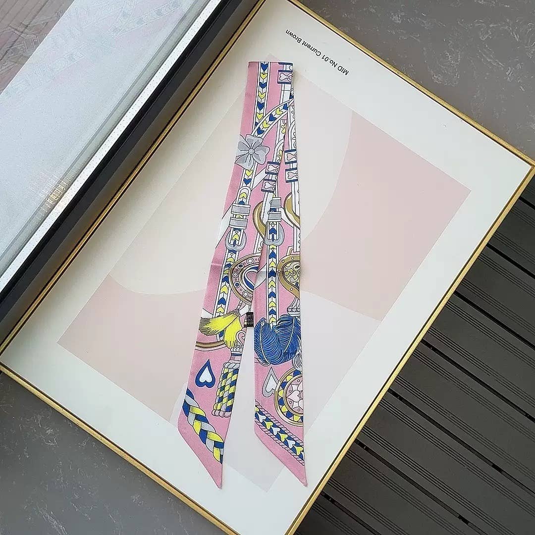 BRAID BELT HEART ICON PRINT SILKY TWILLY SCARF