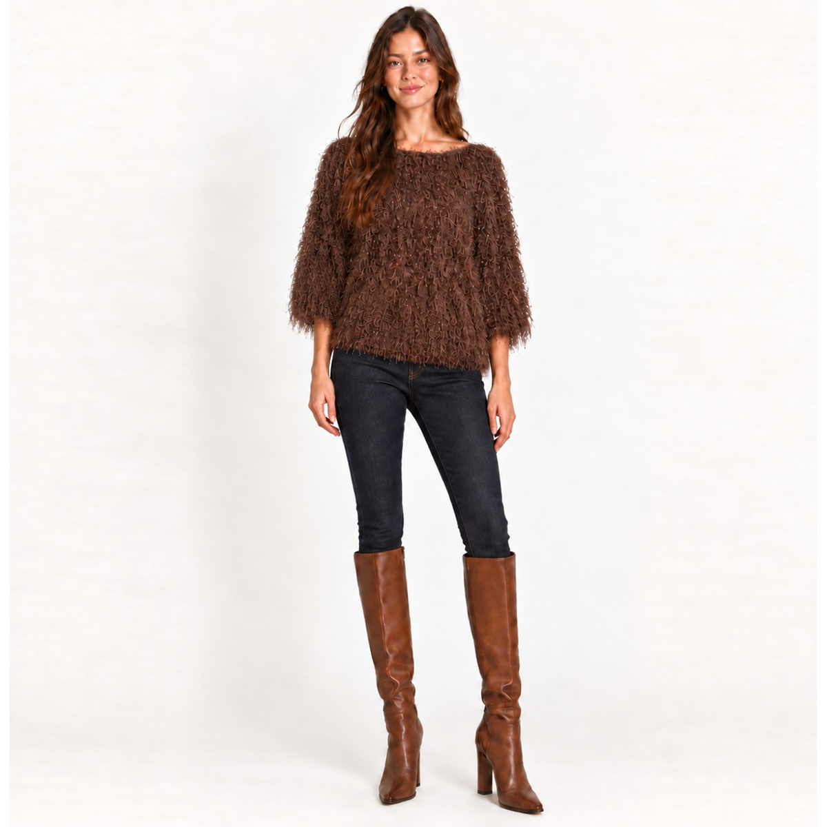 Chocolate Eyelash Knit Boatneck Sweater