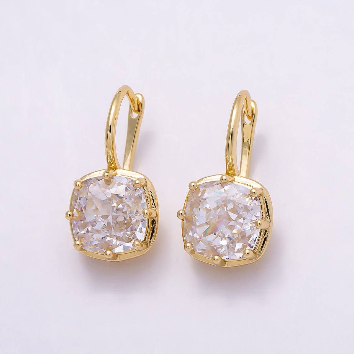 Clear CZ Prong Rounded Square Drop Hoop