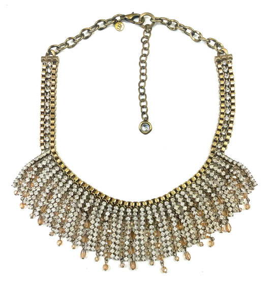 NK-Rhinestone Fringe Bib Necklace