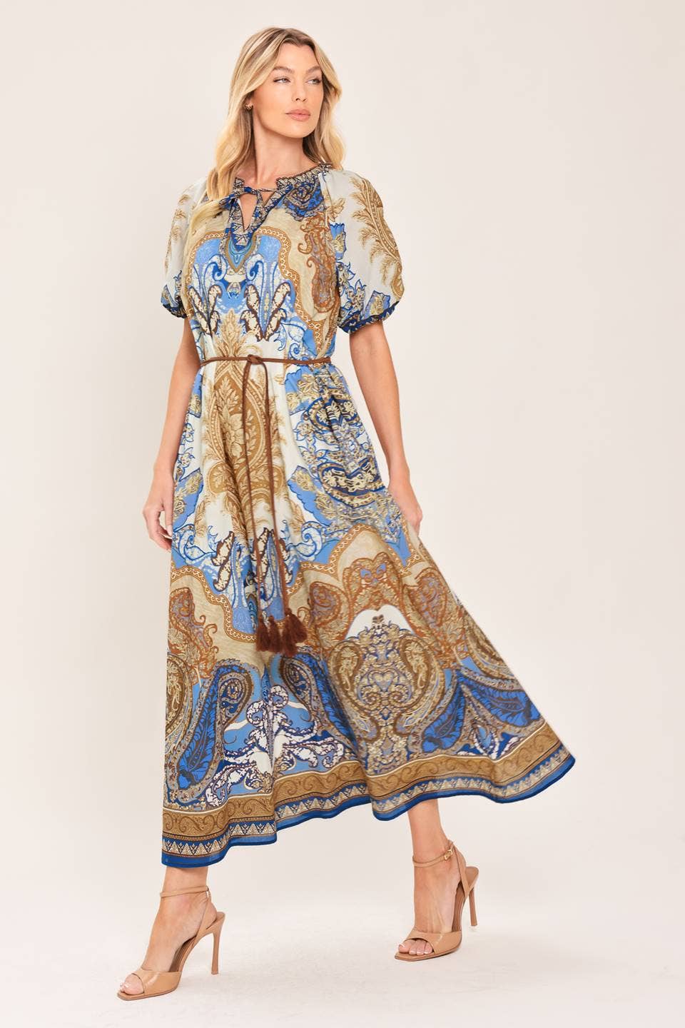 Blue & Sand Paisley Woven Midi Dress