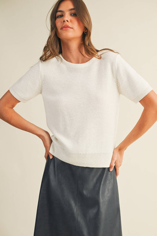 SHORT SLEEVE CREW NECK SWEATER