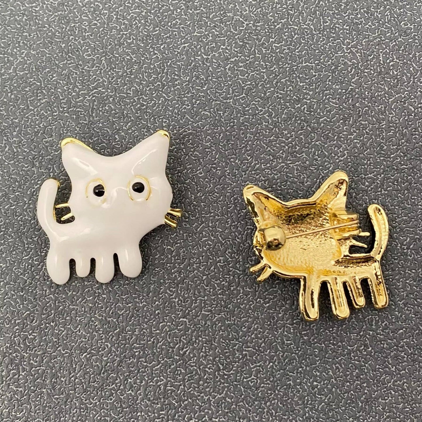 Enamel Funny White Cat Brooch