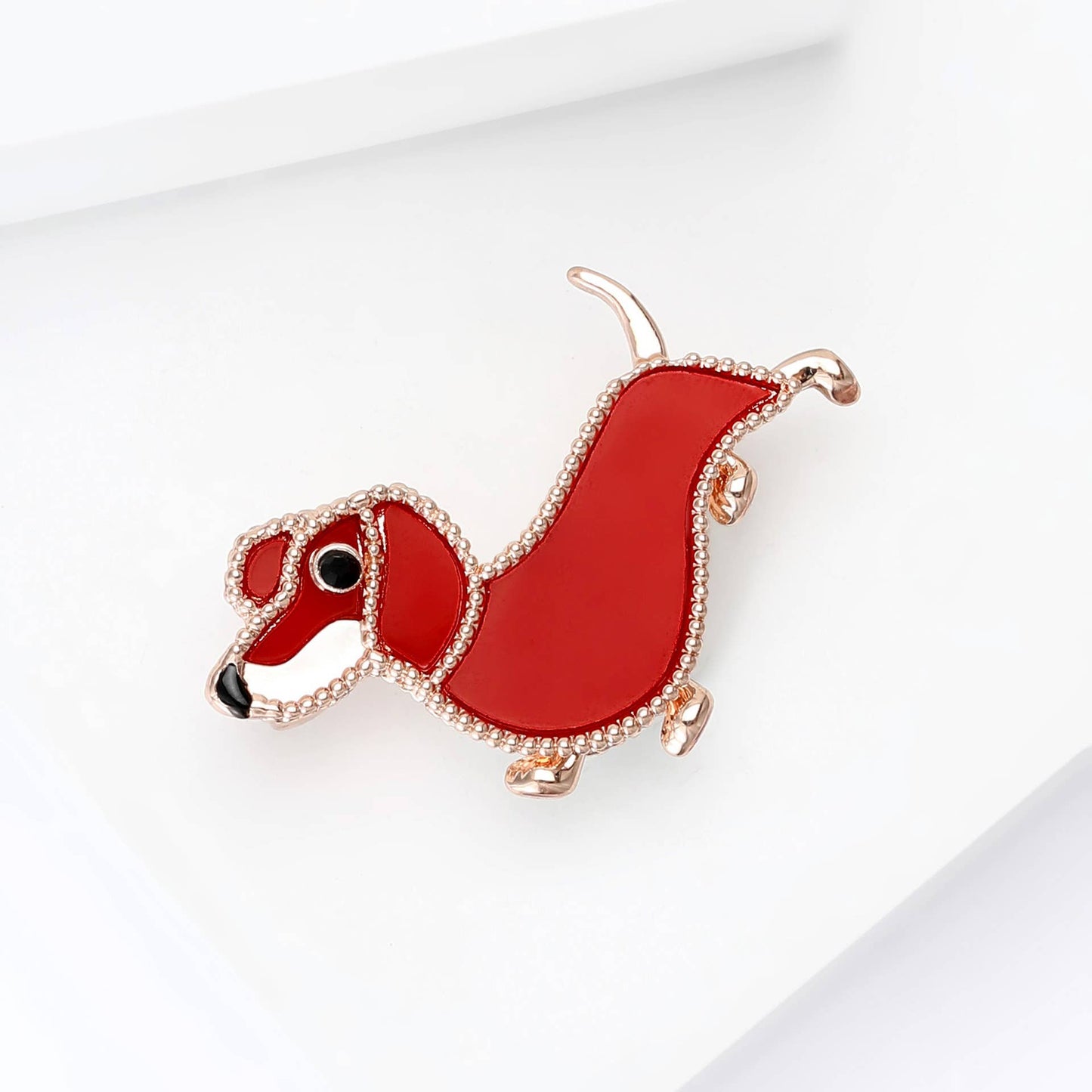Red Enamel Dachshund Brooch, Adorable Dog Small Lapel Pin