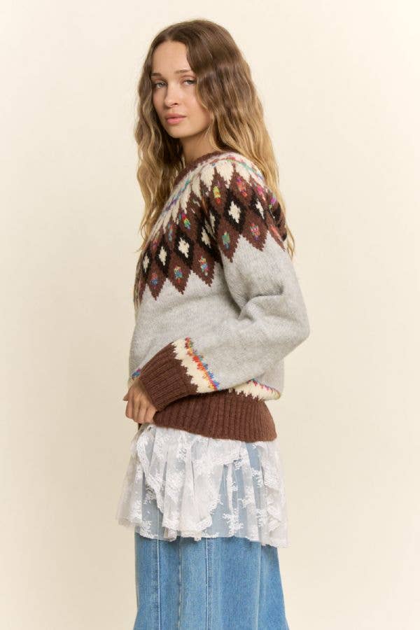 Fair Isle Yoke Crew Sweater