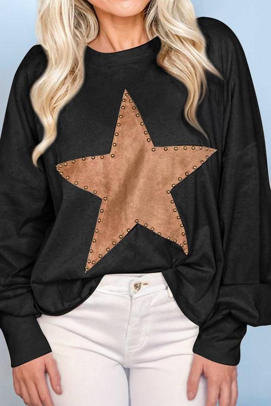 Studded Star Graphic Oversized Long Sleeve Top | S-2XL