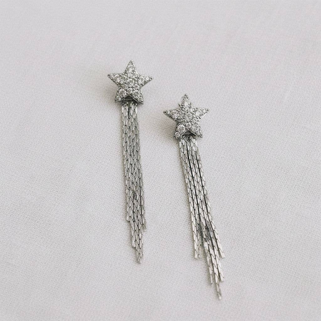 Cubic Zirconia Star Tassel Dangle Earrings