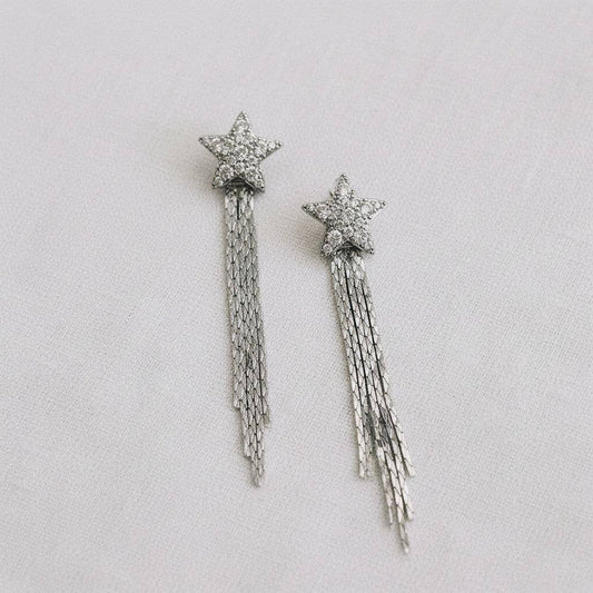 Cubic Zirconia Star Tassel Dangle Earrings