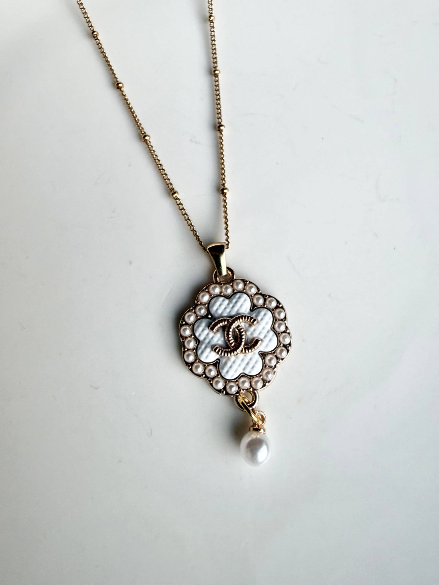 Upcycled Chanel White Pearl Pendant Necklace