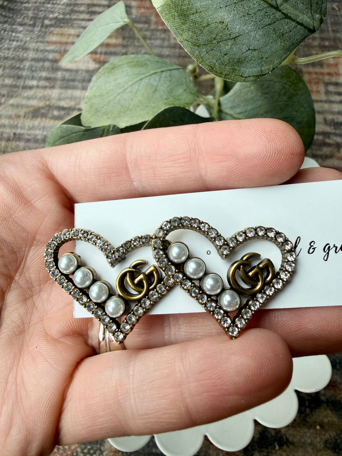 Upcycled Gucci Pearled Hearts Earrings