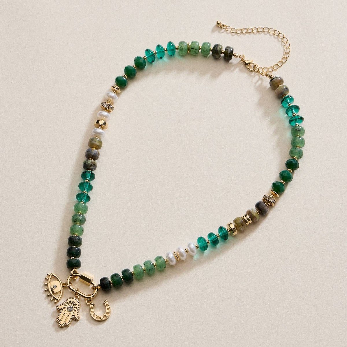 Layered Glass Bead Necklace | Trio of Charms