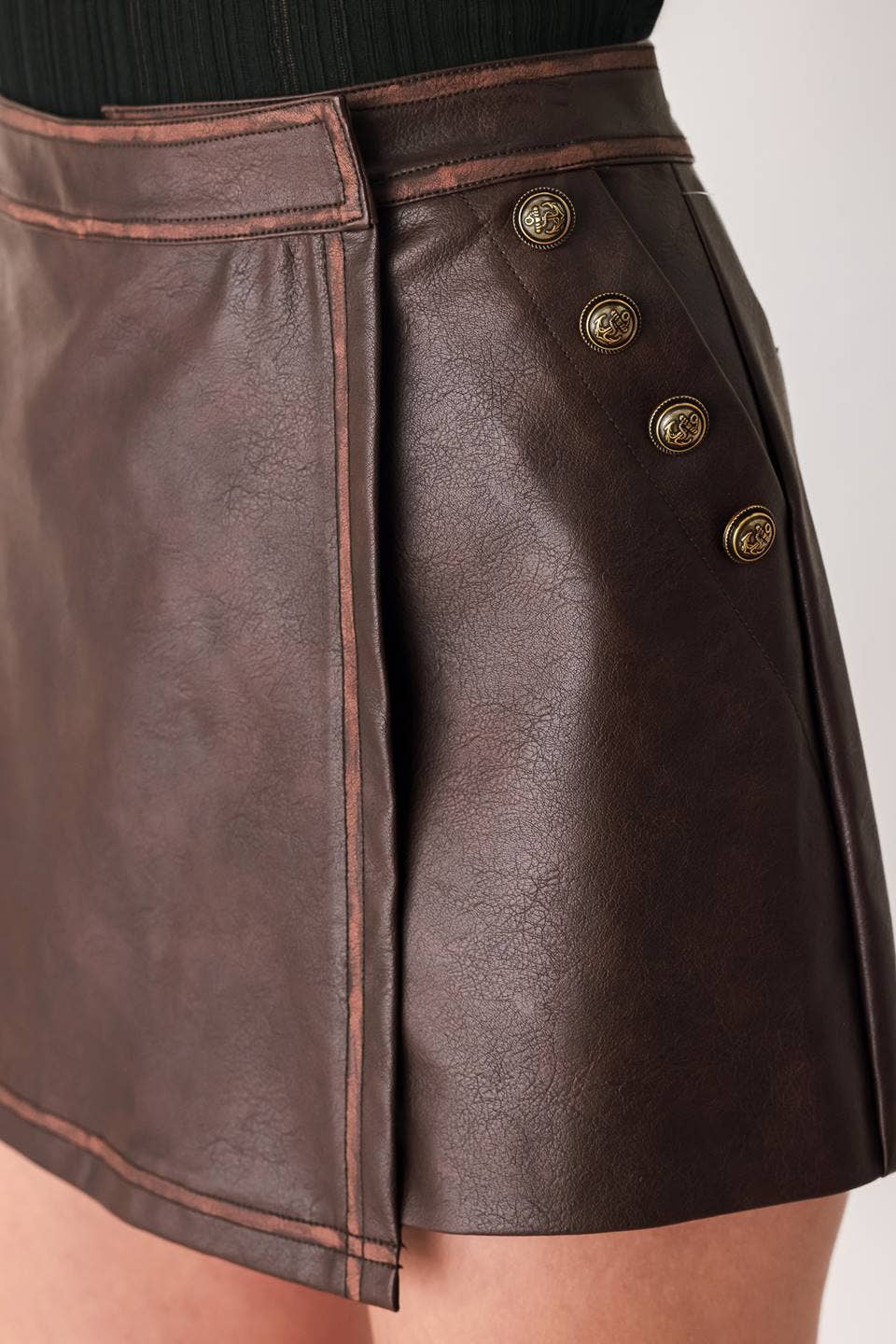 A faux leather skort