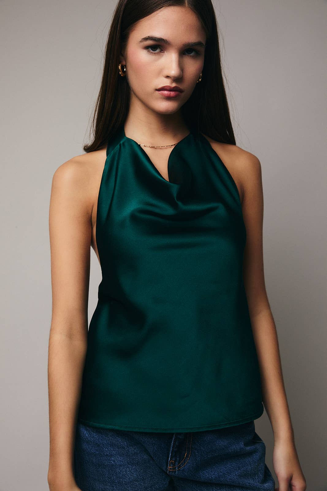 LAST CHANCE - High Cowl Neck Halter Satin Top - size L