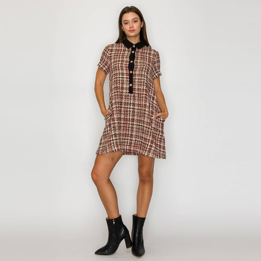 Tweed Love Mini Dress with Contrast Collar - LWD3194
