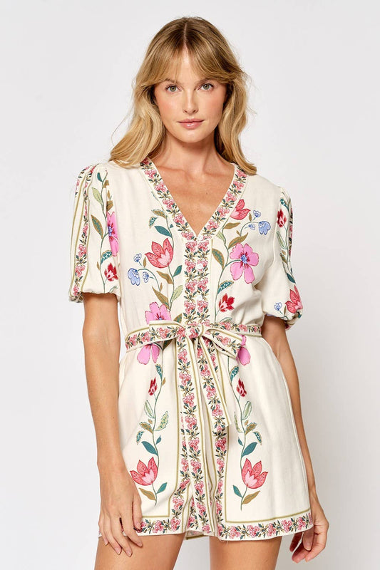 ILR5075 PRINTED SHORT PUFF SLEEVE ROMPER
