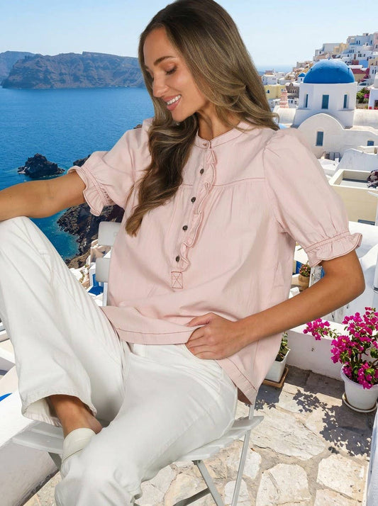 LAST CHANCE - Ruffle Short Puff Sleeve Shirt