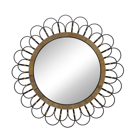 Black 36 in. Metal Round Daisy Wall Mirror