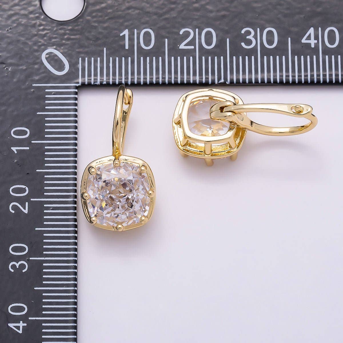 Clear CZ Prong Rounded Square Drop Hoop