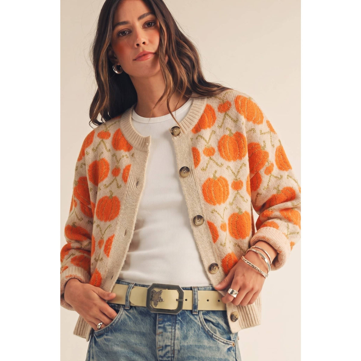 Vintage Pumpkin Blossom Charm Knit Cardigan