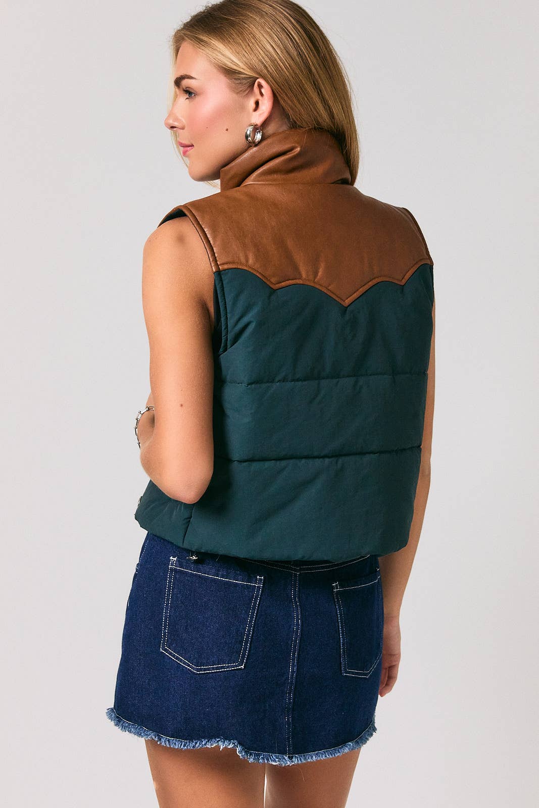 FAUX LEATHER CONTRAST PADDED VEST