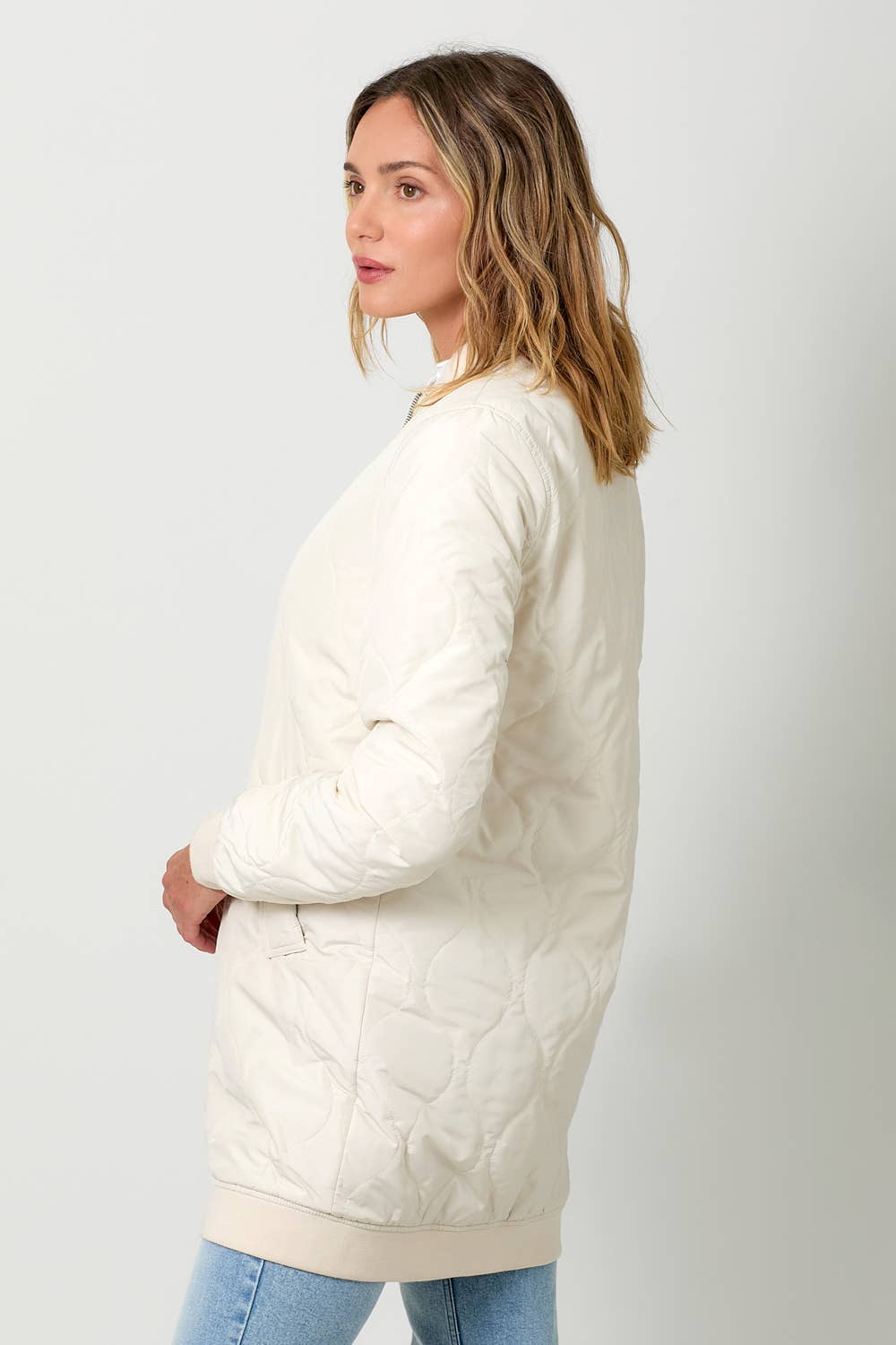 Quilted Long Bomber Jacket