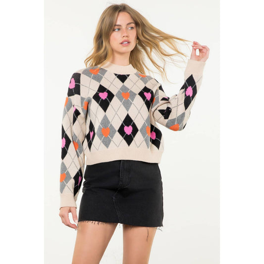 LAST CHANCE - Argyle Pattern Knit Sweater - size M