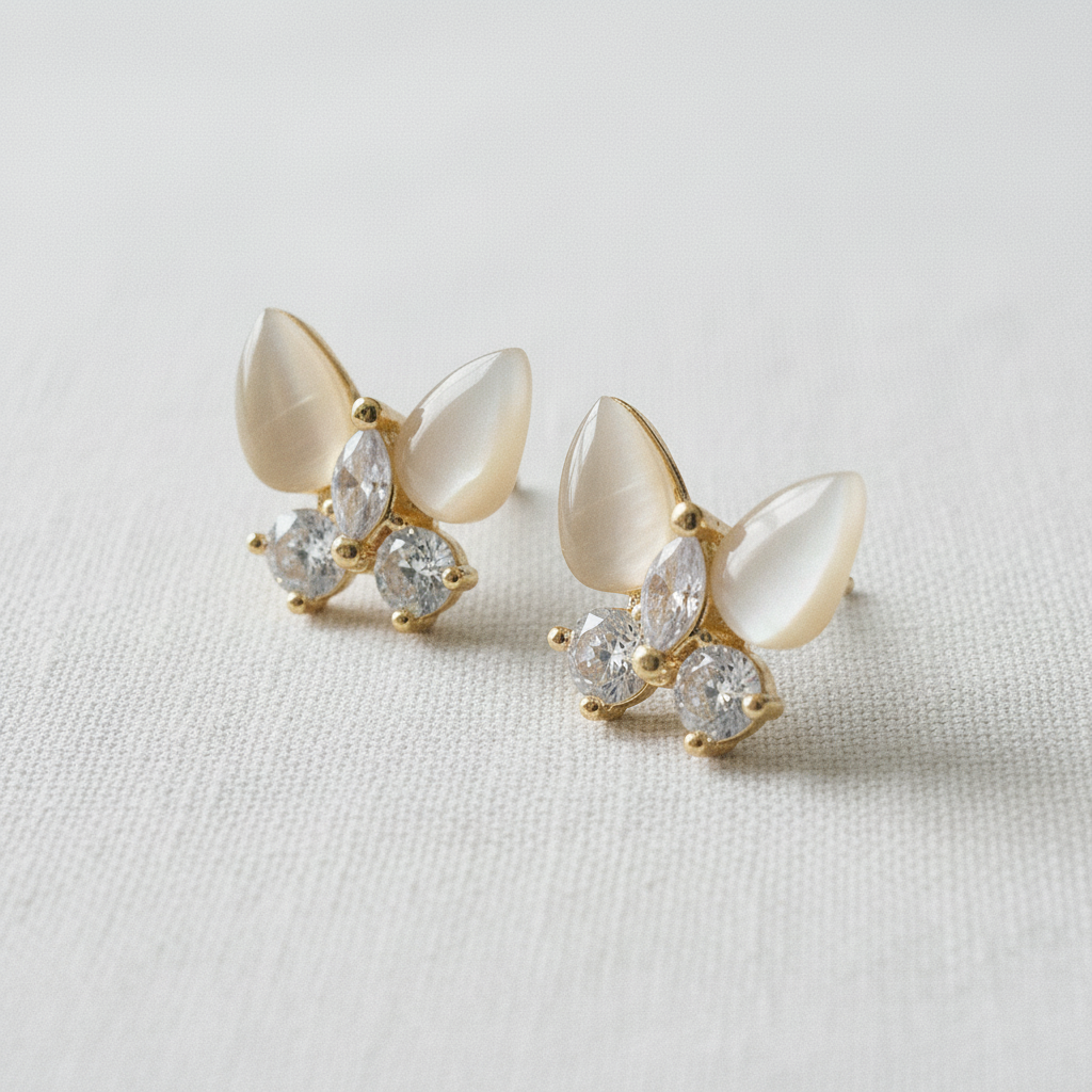 Vintage Inspired Cat's Eye Butterfly Stud Earrings