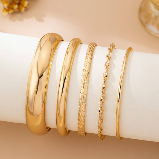 Gold Textured Bangle Stack Set