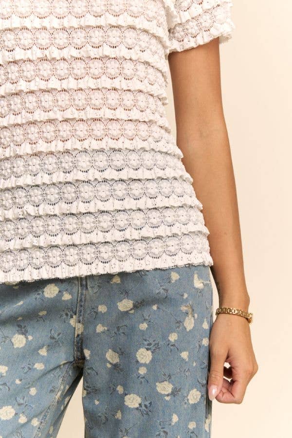 RUFFLE LACE SHORT SLEEVE TOP