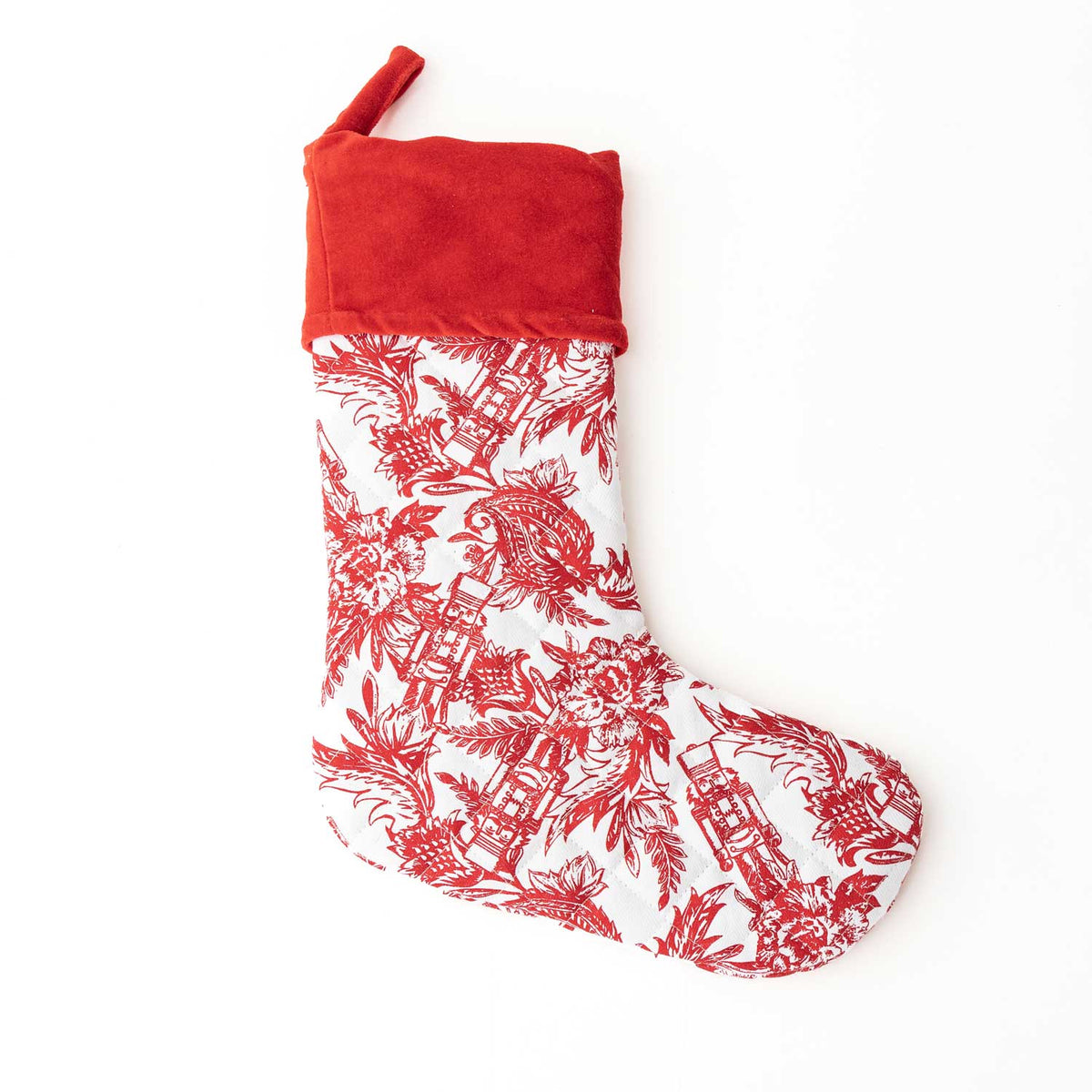 Nutcracker Toile Quilted Cotton Holiday Stocking