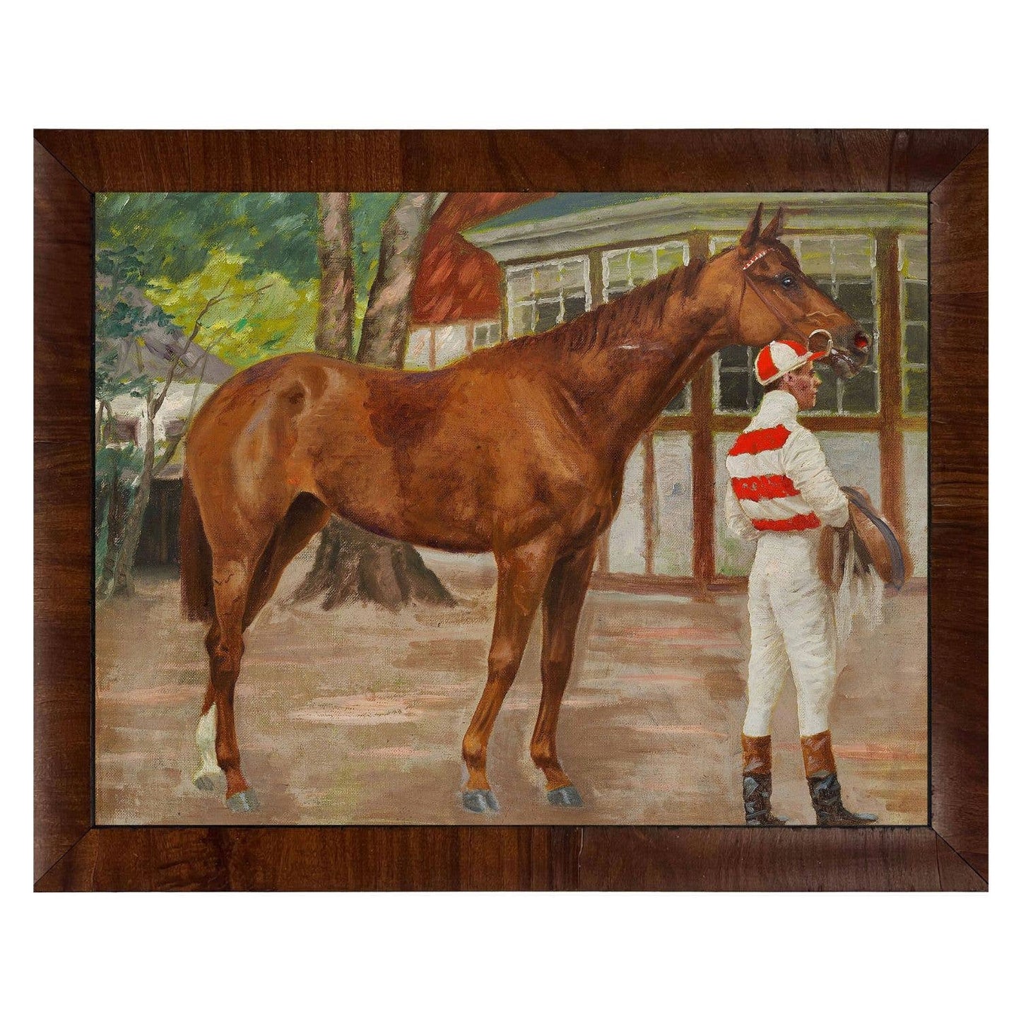 Vintage horse and jockey painting
