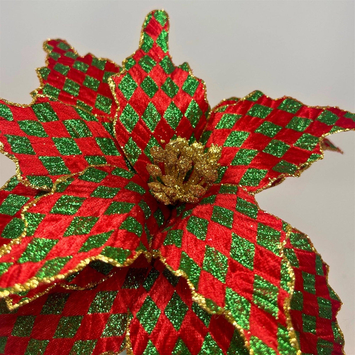 Harlequin Glitter Poinsettia Dia:10" - Red/Green