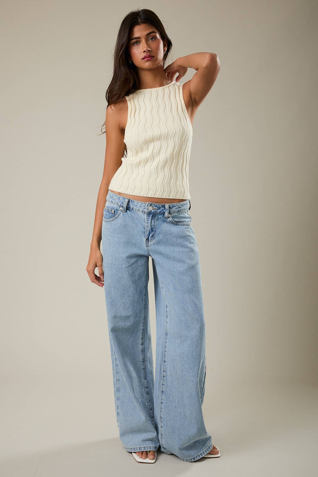 Boat Neck Sleeveless Structured Sweater Top