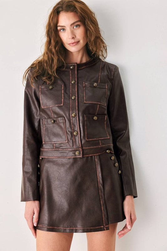 A faux leather cropped jacket